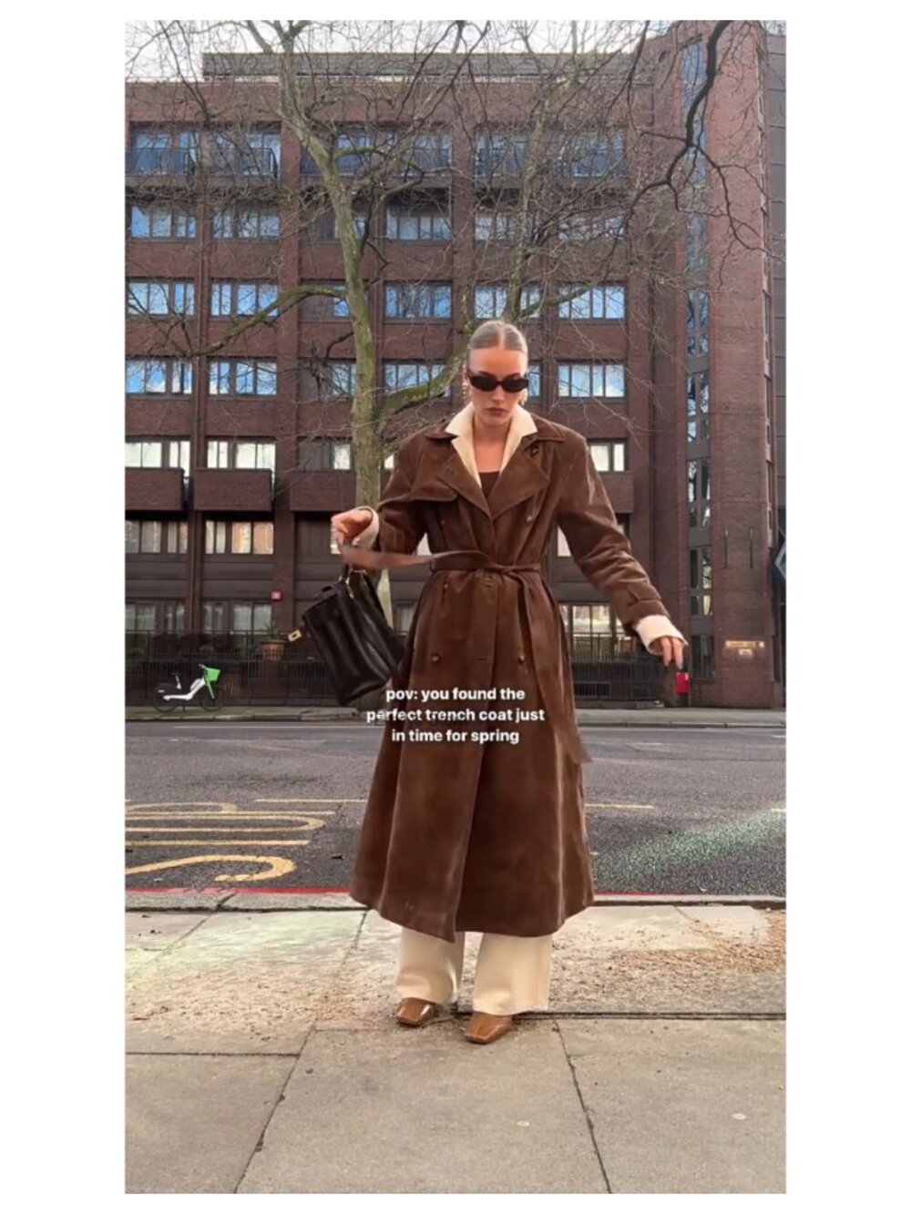 Faux Suede Long Trench Coat Notched Lapel Double Breasted Pea Coat Belt - Picture 6 of 6